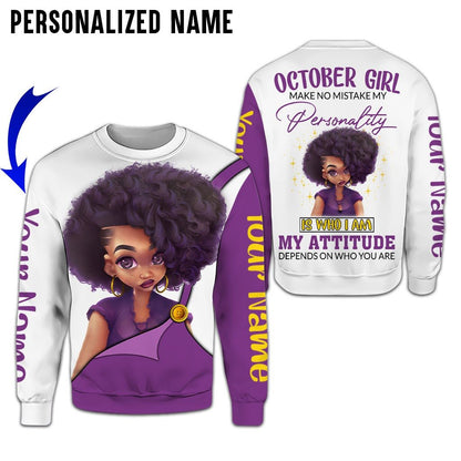 Personalized Name Birthday Outfit October Girl My Attitude All Over Printed Birthday Shirt TO2816