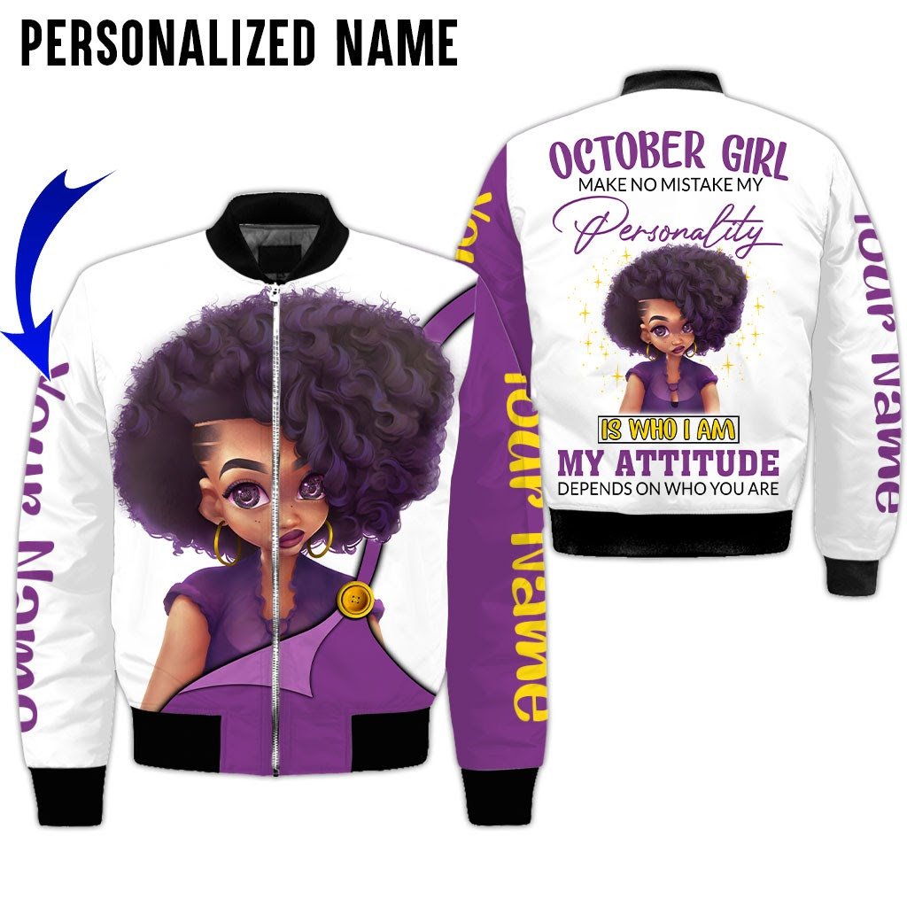 Personalized Name Birthday Outfit October Girl My Attitude All Over Printed Birthday Shirt TO2816