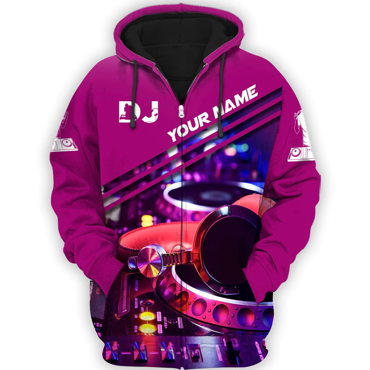 3D DJ Zip Up Hoodie, Custom DJ Clothing, Deezay Shirt Men Women, Gift For DJ TO0062