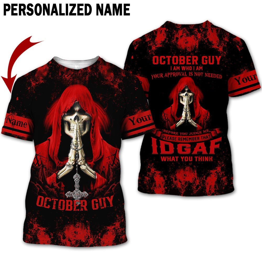 Personalized Name Birthday Outfit October Guy 3D All Over Printed Birthday Shirt Skull Red TO2807