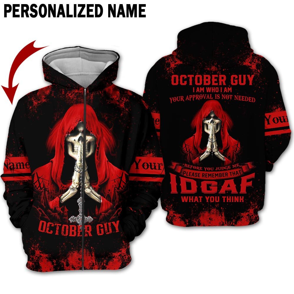 Personalized Name Birthday Outfit October Guy 3D All Over Printed Birthday Shirt Skull Red TO2807