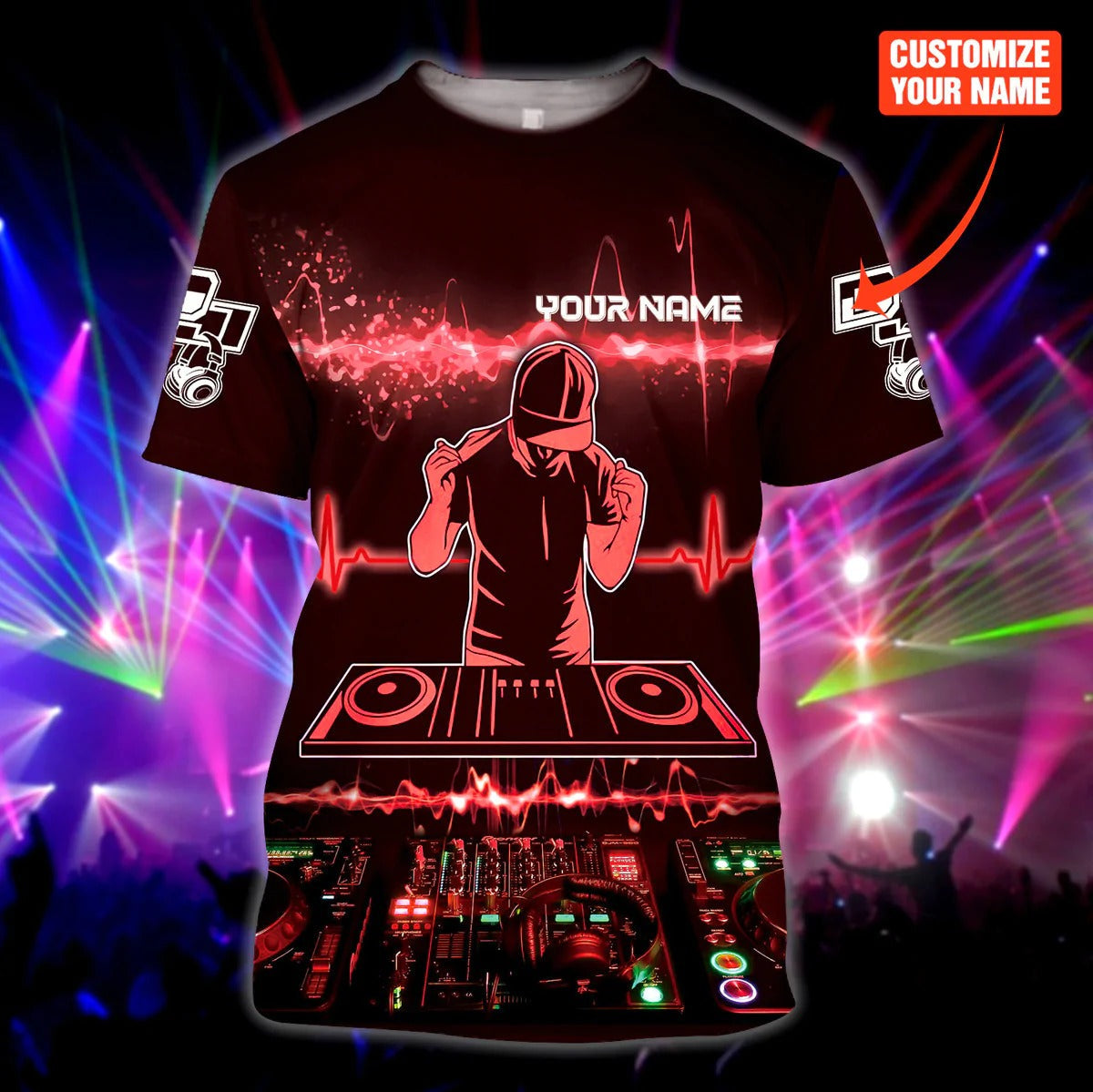 Custom 3D Print DJ Shirt For Men Woman, Deezay Tshirt Black And Red Pattern, Present To DJ TO2275