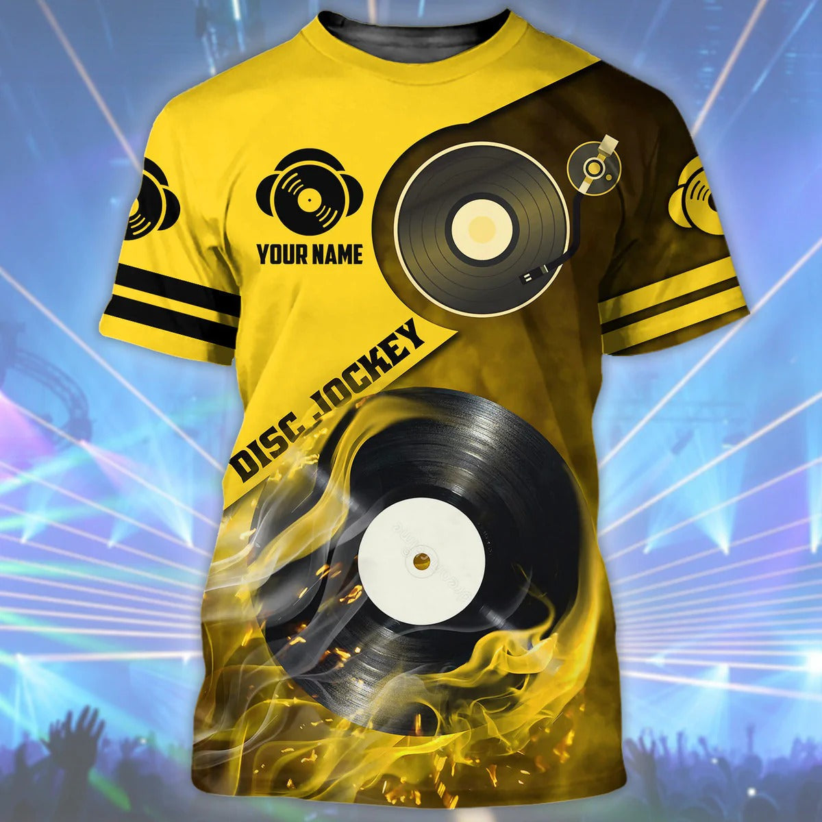 Personalized Name Yellow DJ Shirt Men Women, Disc Jockey 3D All Over Print Tshirt TO2274