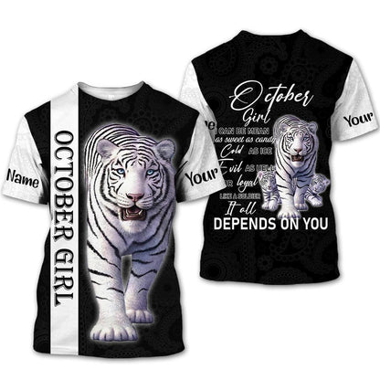 Personalized Name Birthday Outfit October Girl Tiger White Love Style Birthday Shirt For Women TO2800