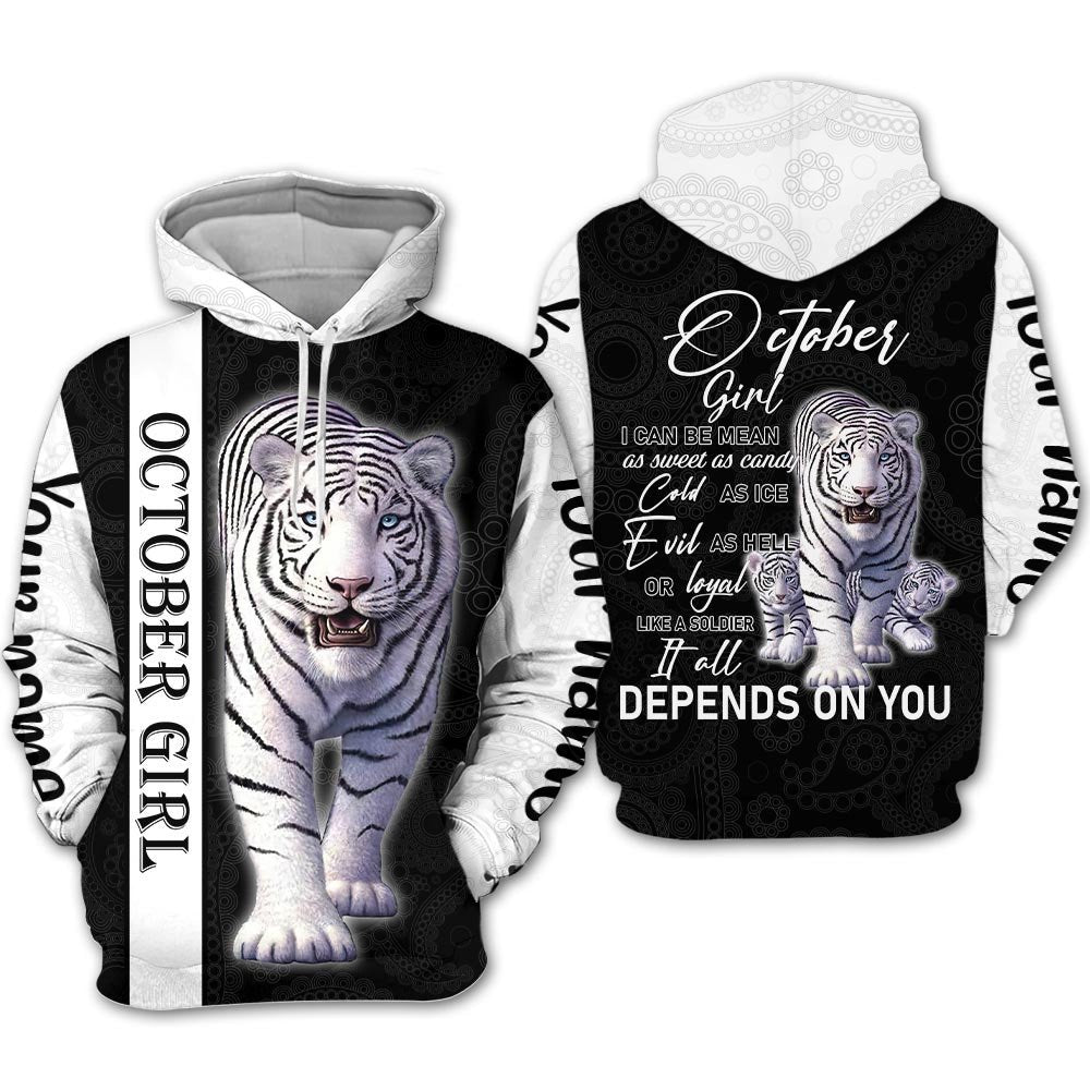 Personalized Name Birthday Outfit October Girl Tiger White Love Style Birthday Shirt For Women TO2800