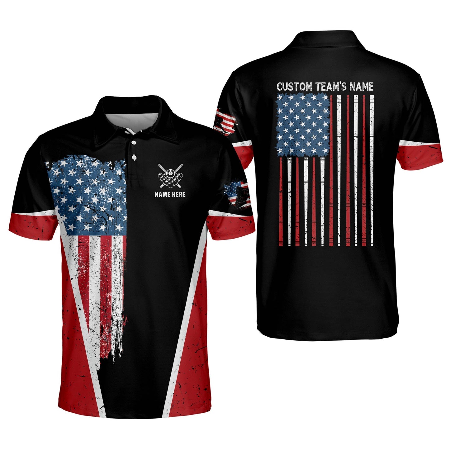 3D Billiards 8 Ball Pool Player US Flag Pattern Billiard Polo Shirt, Flag Shirt, Uniform Billiard Team Shirt SO0562