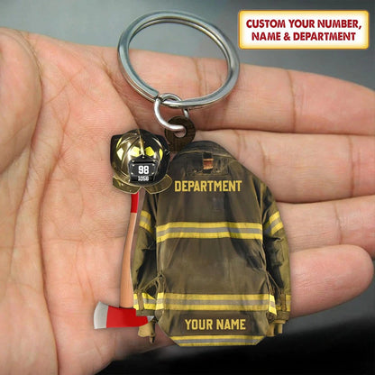 Personalized Firefighter Armor Shaped Flat Acrylic Keychain, Firefighter Outfit Uniform Helmet Keychain SO0037