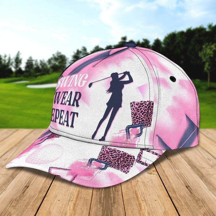 Personalized Swing Swear Repeat Golf Cap for Women, 3D Classic Cap All Over Print for Golf Women Player CO0009