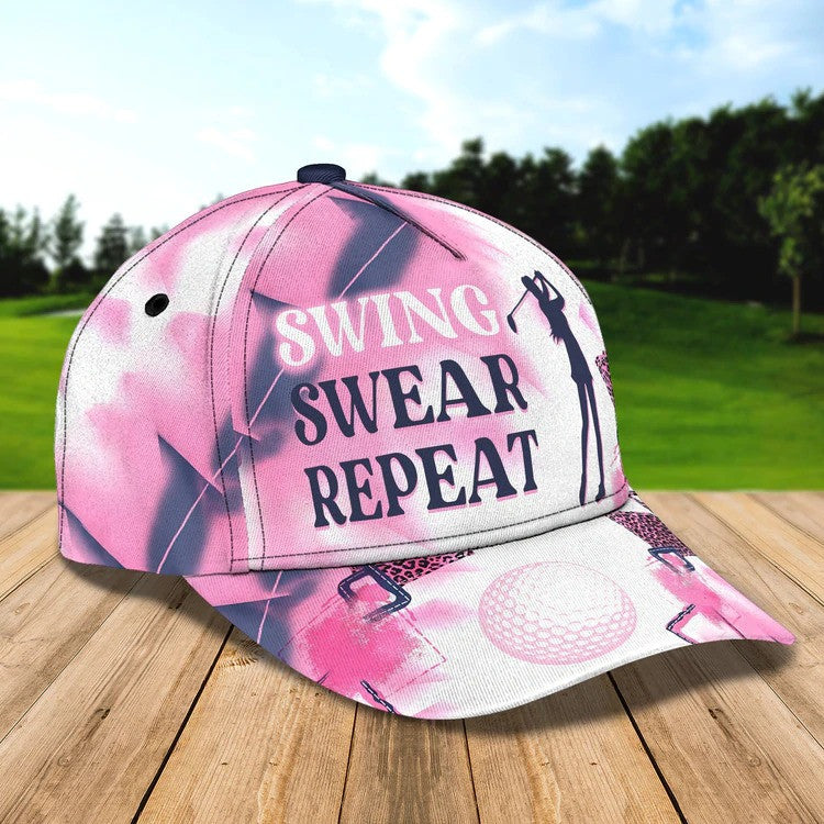 Personalized Swing Swear Repeat Golf Cap for Women, 3D Classic Cap All Over Print for Golf Women Player CO0009