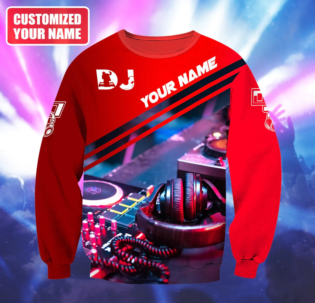 Customized 3D Red DJ Zip Hoodie For DJ Lover, Disc Jockey Player EDM Party Gift, DJ Shirt TO0069