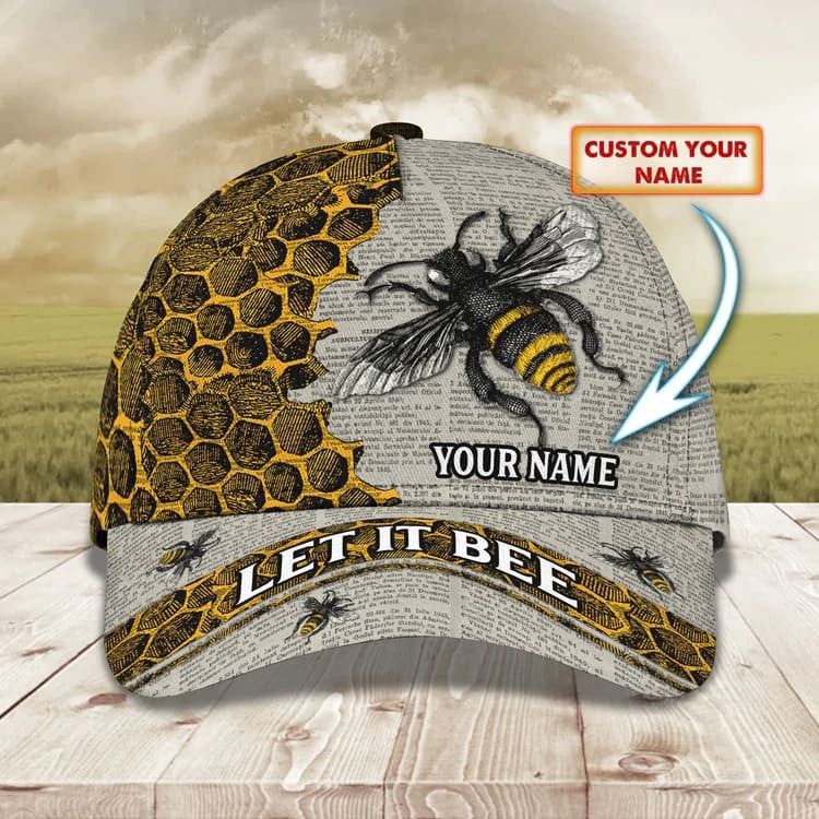 Personalized Bee Cap for Bee Lovers, Let It Bee Vintage Hive Bee 3D Baseball Cap SO0173