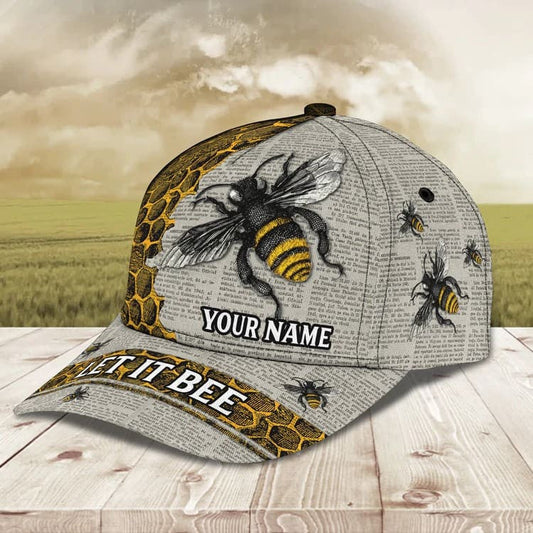 Personalized Bee Cap for Bee Lovers, Let It Bee Vintage Hive Bee 3D Baseball Cap SO0173