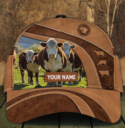 Customized Hereford Cow Farm Cap for Farmer, Special Cow Hat for Dad 3D Cap for Husband SO0172