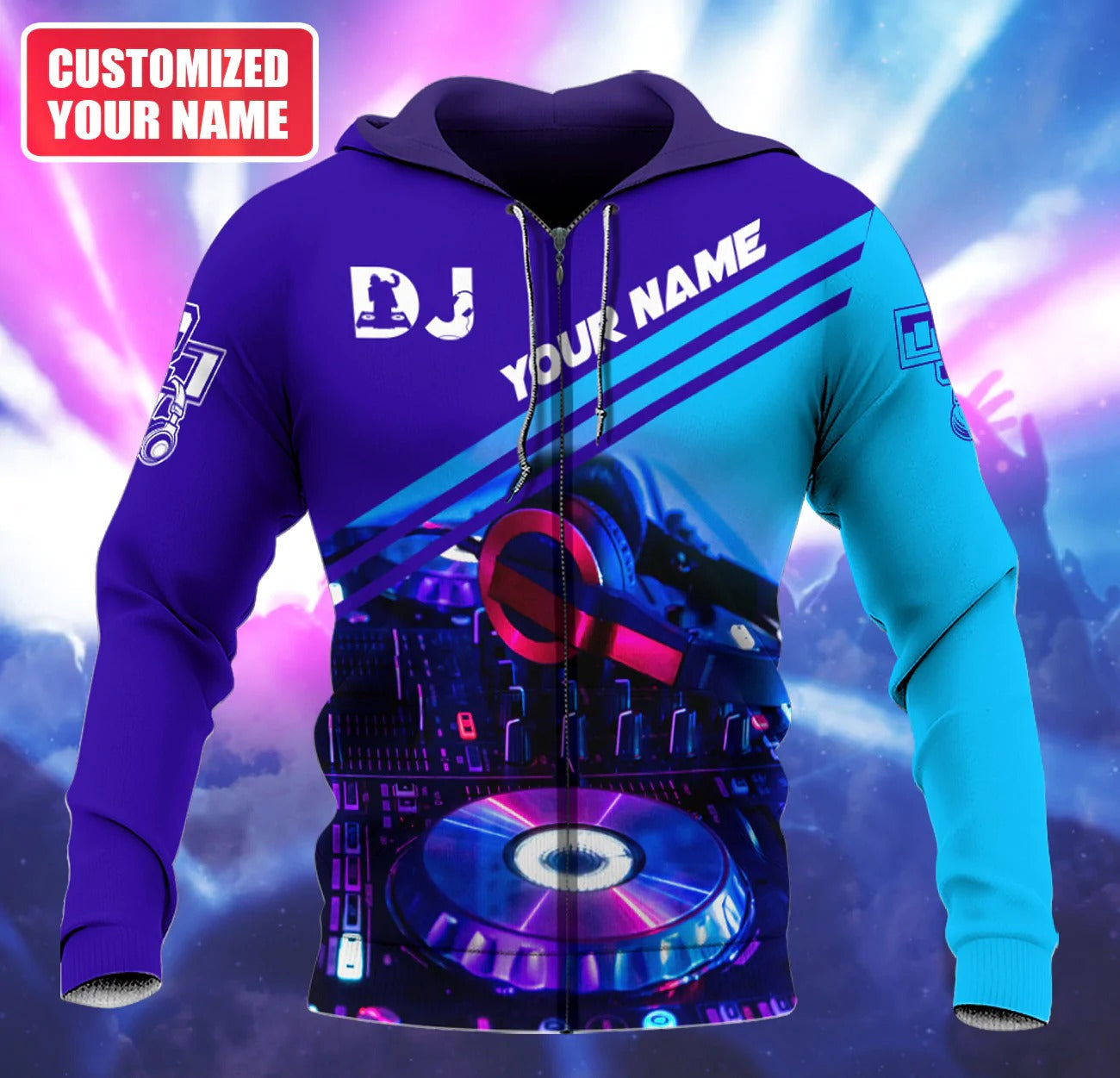 Custom With Name 3D Hoodie For DJ Men Women, Blue Tshirt For A DJ, DJ Musican Clothing TO0064