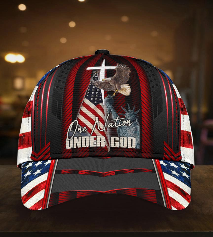 Personalized Jesus Cap, One Nation under God Veteran 3D Baseball Cap, 4th of July Veteran Hat for Him SO0166