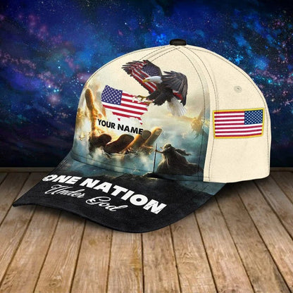 Personalized Jesus Cap, One Nation under God Veteran 3D Baseball Cap, 4th of July Veteran Hat for Him SO0166