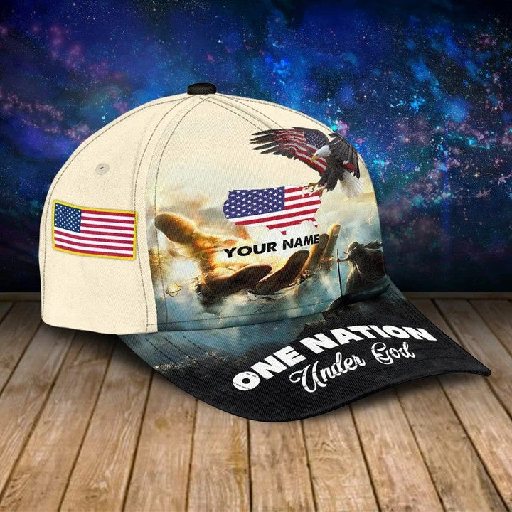 Personalized Jesus Cap, One Nation under God Veteran 3D Baseball Cap, 4th of July Veteran Hat for Him SO0166