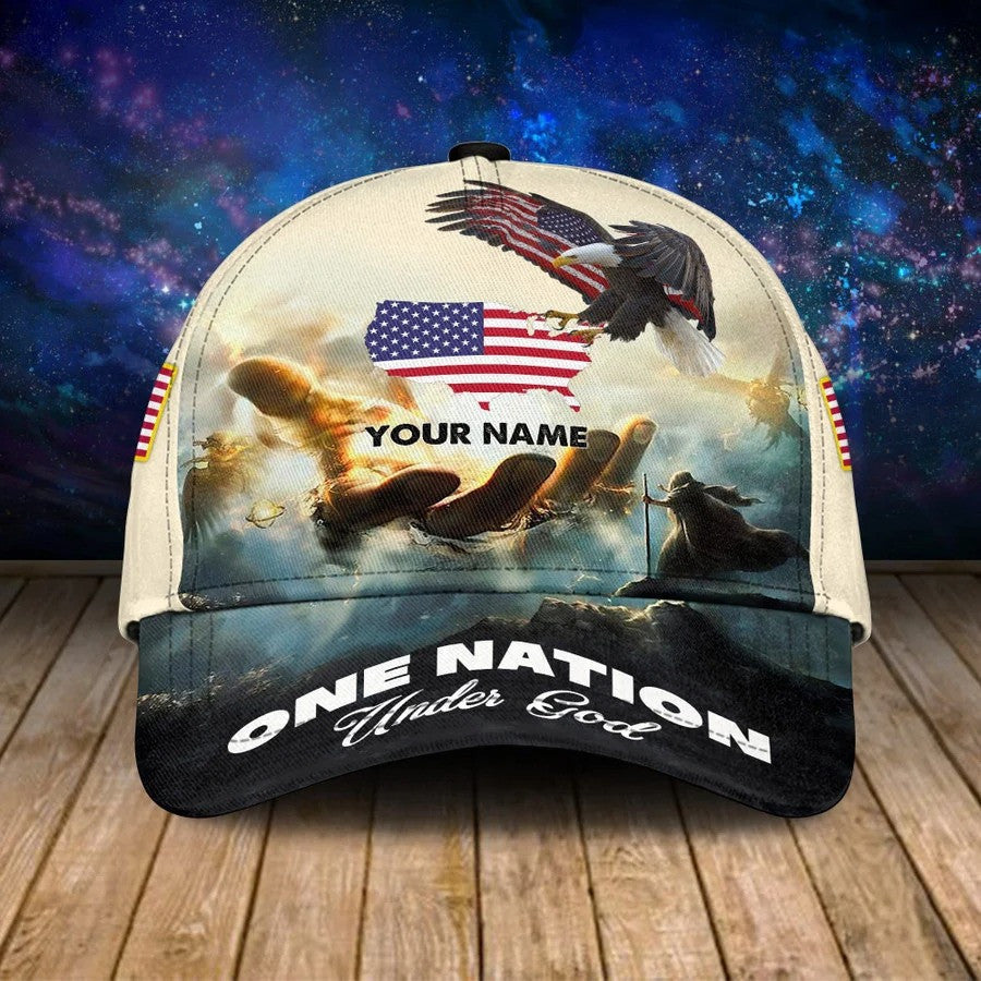 Personalized Jesus Cap, One Nation under God Veteran 3D Baseball Cap, 4th of July Veteran Hat for Him SO0166