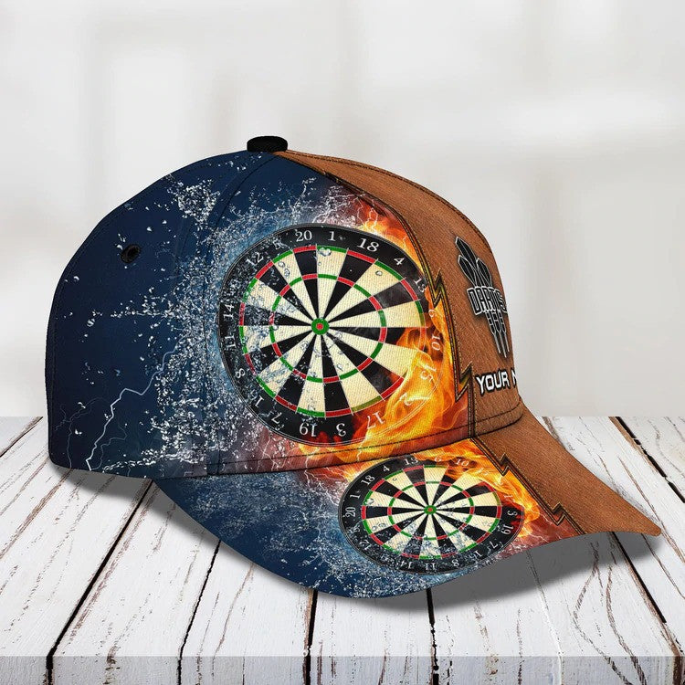 Personalized Dart 3D All Over Printed Baseball Cap, Water and Fire Art Dart Hat for Dart Lovers CO0017