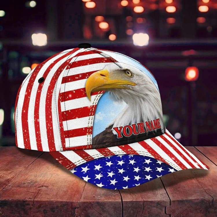 Customized Eagle Cap American Flag Pattern, Eagle Hat for Dad, Eagle 3D baseball Cap for Veteran SO0165