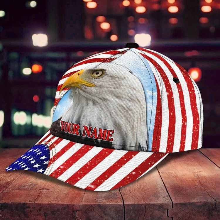 Customized Eagle Cap American Flag Pattern, Eagle Hat for Dad, Eagle 3D baseball Cap for Veteran SO0165