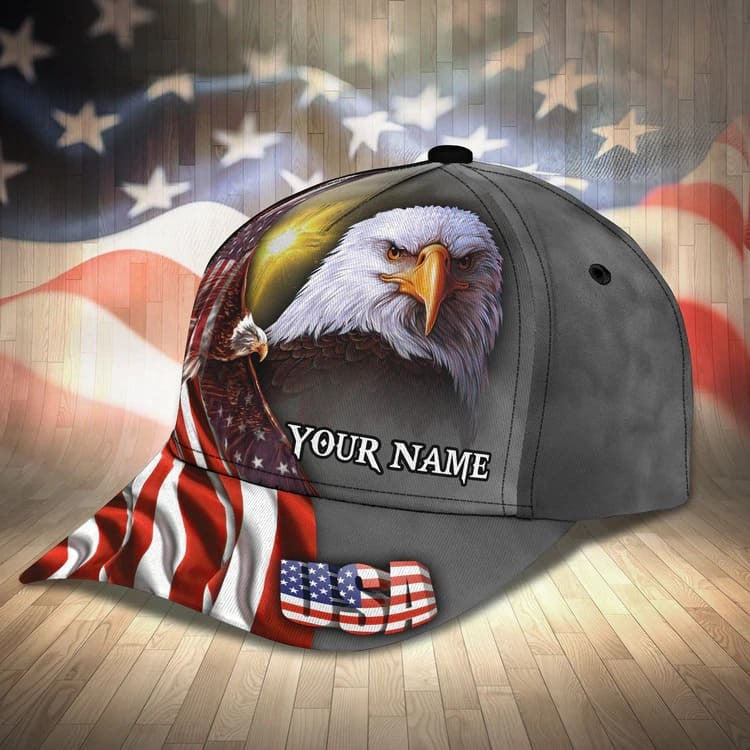 Customized Eagle Cap American Flag Pattern, Eagle Hat for Dad, Eagle 3D baseball Cap for Veteran SO0165