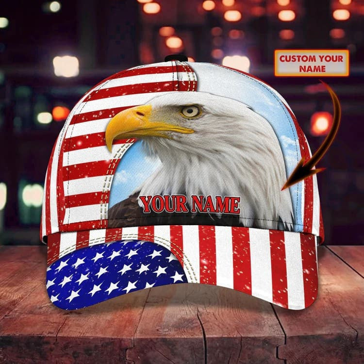 Customized Eagle Cap American Flag Pattern, Eagle Hat for Dad, Eagle 3D baseball Cap for Veteran SO0165