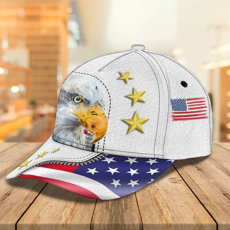 Customized Eagle Cap American Flag Pattern, Eagle Hat for Dad, Eagle 3D baseball Cap for Veteran SO0165