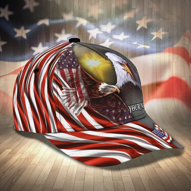 Customized Eagle Cap American Flag Pattern, Eagle Hat for Dad, Eagle 3D baseball Cap for Veteran SO0165