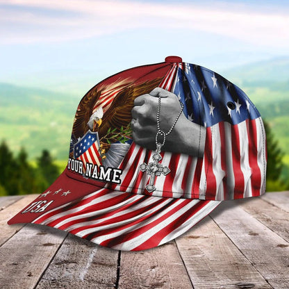 Customized Eagle Jesus Hat, Cross God Bless American Baseball Cap for Veteran Dad SO0404