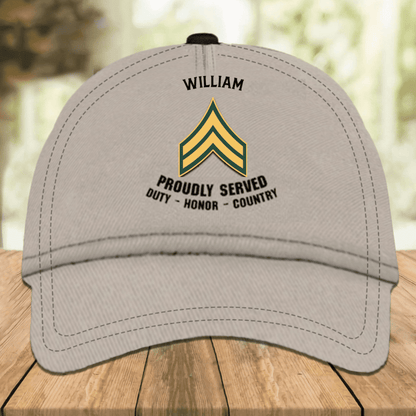 Army Veteran Personalized Classic Cap - Custom Army Ranking Baseball Cap, Army Hat Gift for Husband and Dad Army SO0035