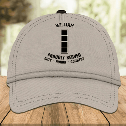 Army Veteran Personalized Classic Cap - Custom Army Ranking Baseball Cap, Army Hat Gift for Husband and Dad Army SO0035