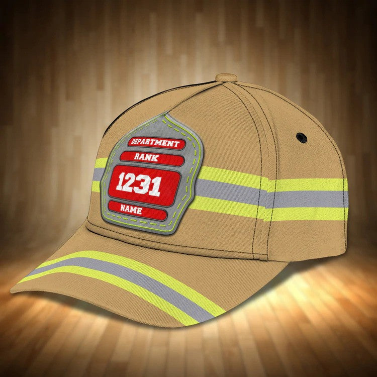 Personalized Firefighter Hat, Custom Department, Your Rank Firefighter Classic Cap for Man SO0164