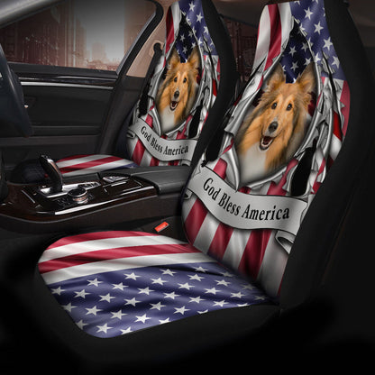 Shetland Sheepdog Inside Flag Gob Bless America Car Seat Covers SO0343