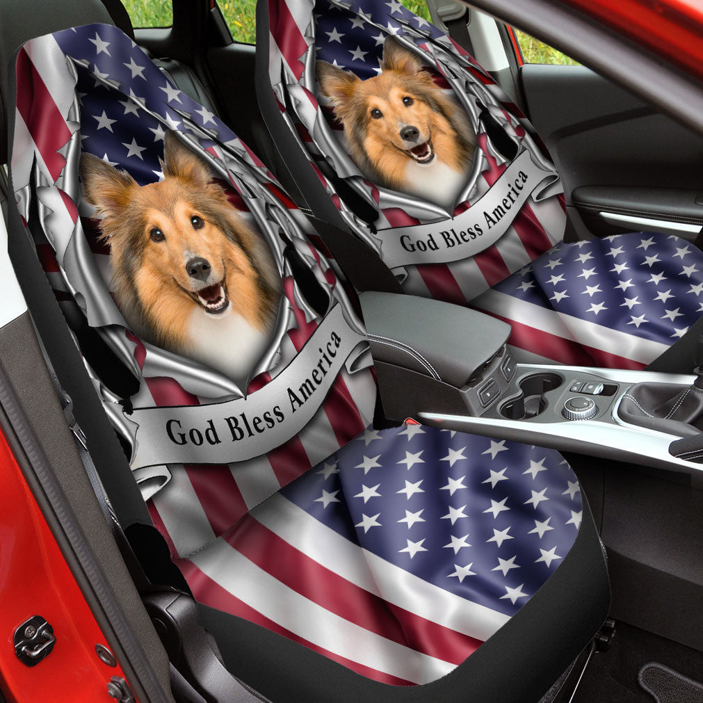 Shetland Sheepdog Inside Flag Gob Bless America Car Seat Covers SO0343