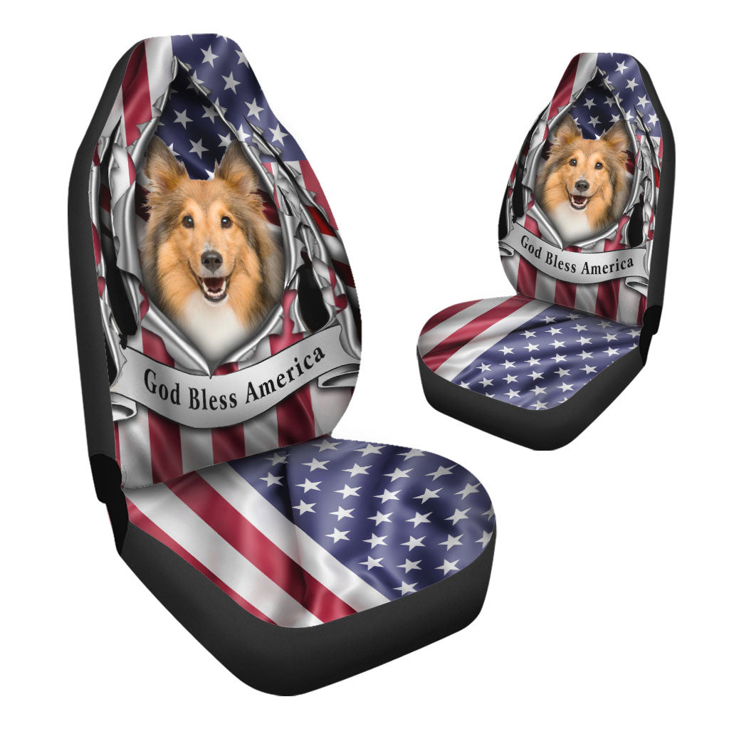 Shetland Sheepdog Inside Flag Gob Bless America Car Seat Covers SO0343