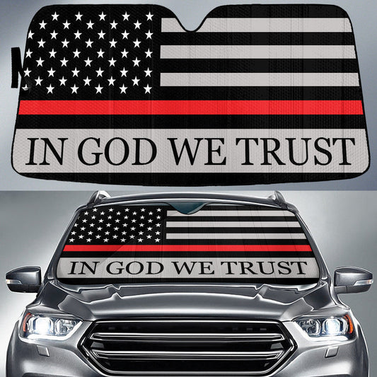 In God We Trust Thin Red Line Printed Car Sun Shades Cover Auto Windshield Lasfour SO0393