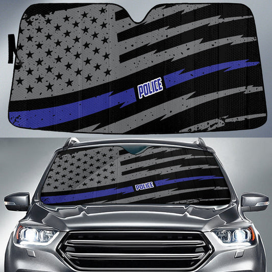 Grey Black American Flag And Police Blue Printed Car Sun Shades Cover Auto Windshield Lasfour SO0391