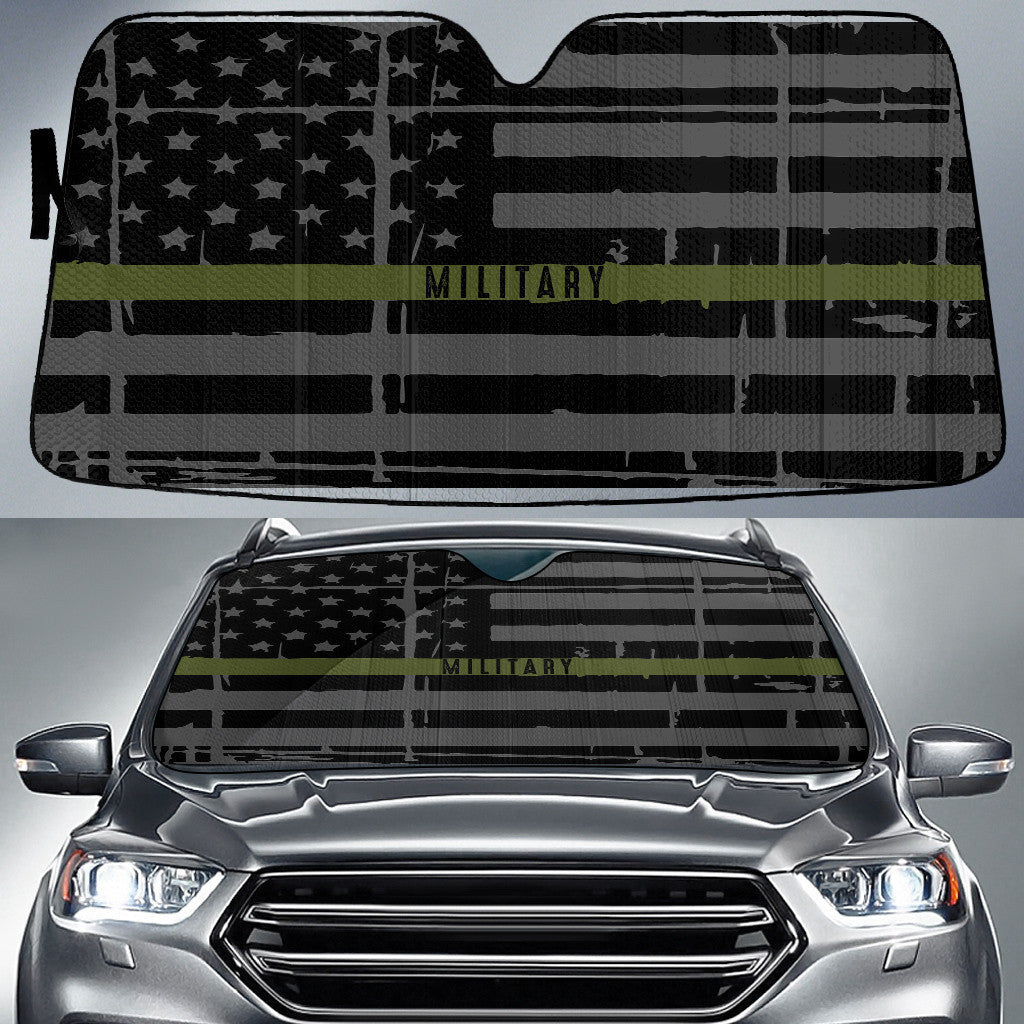 Military Thin Green Line American Flag Printed Car Sun Shade Cover Auto Windshield Lasfour SO0162