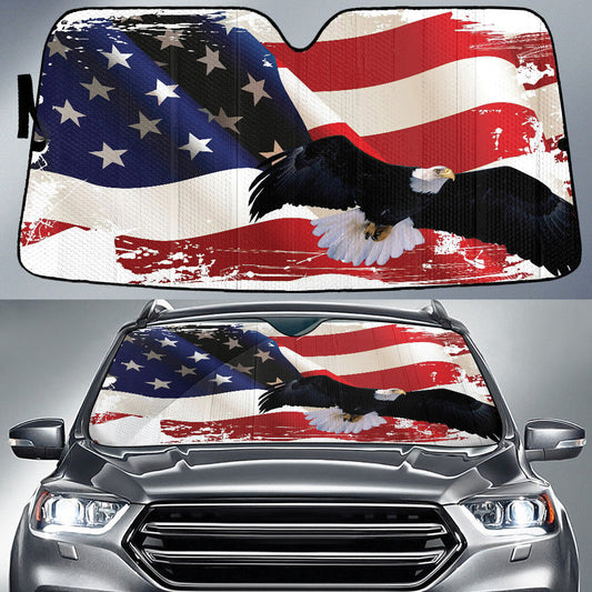 Bald Eagle Flying Front American Flag Printed Car Sun Shade Cover Auto Windshield Lasfour SO0161