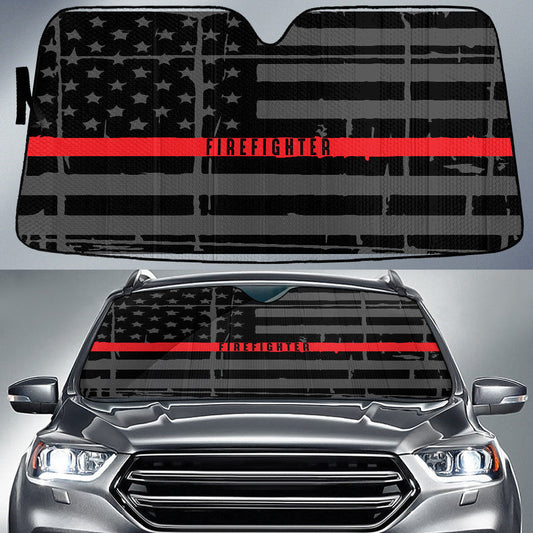 Firefighter Thin Red Line American Flag Printed Car Sun Shade Cover Auto Windshield Lasfour SO0392