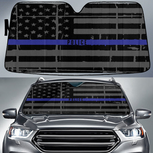 Police Thin Blue Line American Flag Printed Car Sun Shade Cover Auto Windshield Lasfour SO0390