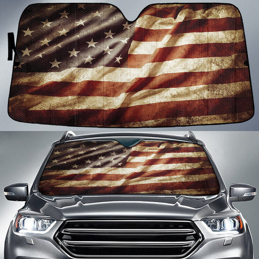 Anley Vintage Style Tea Stained American Flag Printed Car Sun Shade Cover Auto Windshield Lasfour SO0160