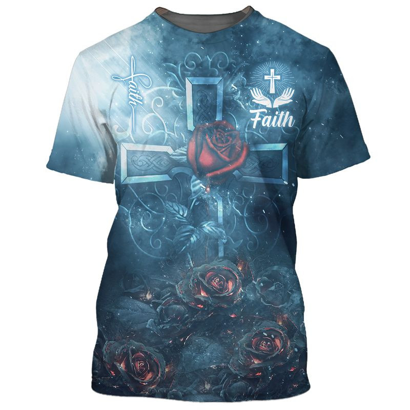 3D All Over Printed Jesus Shirt Rose Pattern Faith Over Fear Tshirt For Him Her TO1678