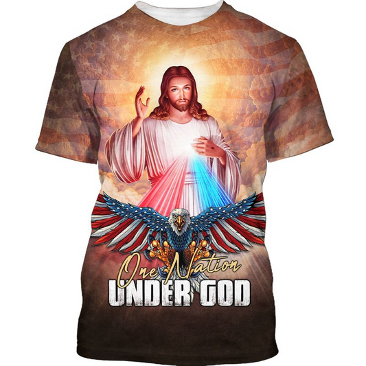 One Nation Under God T Shirt Men Women Jesus And Eagle American Flag Pattern Shirts TO1668