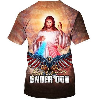 One Nation Under God T Shirt Men Women Jesus And Eagle American Flag Pattern Shirts TO1668