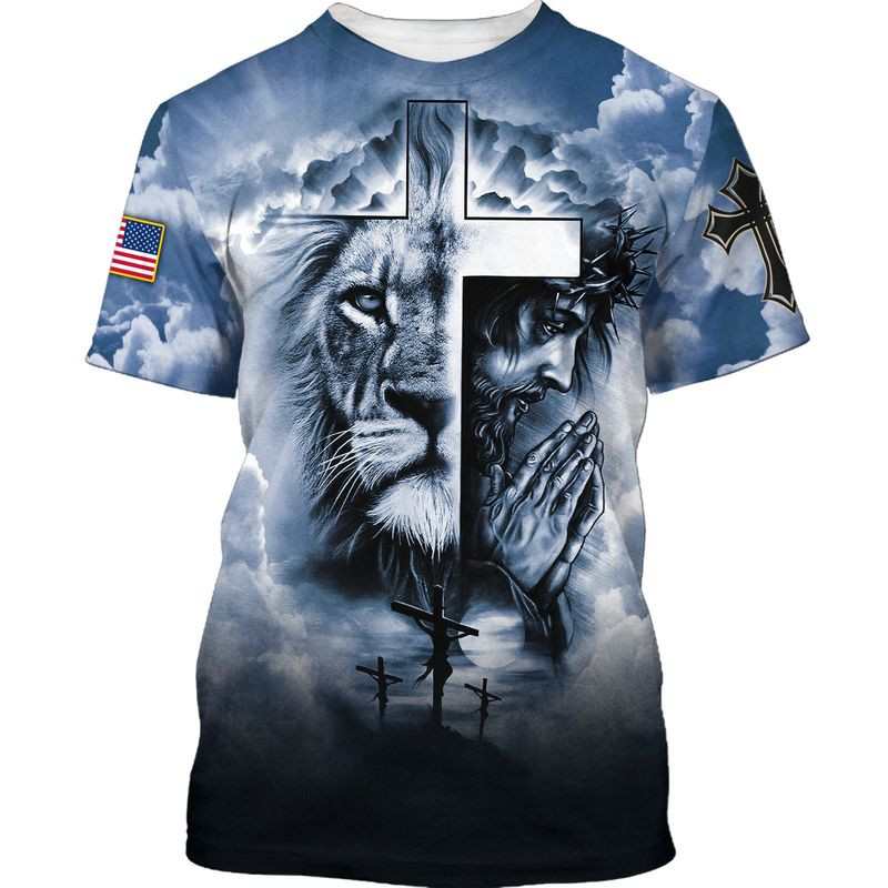 Christian Jesus And Lion T Shirt Strong American Believe In God Shirts TO1670