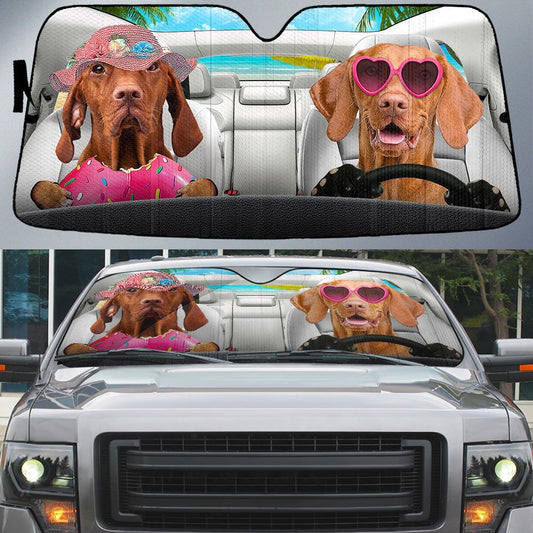 Vizsla-Dog Summer Vacation Couple Car Sun Shade Cover Auto Windshield SO0368