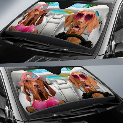 Vizsla-Dog Summer Vacation Couple Car Sun Shade Cover Auto Windshield SO0368