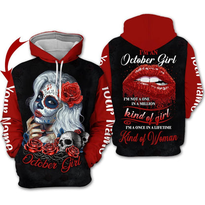 Personalized Name Birthday Outfit October Girl Sugar Skull Love Red Birthday Shirt TO2802